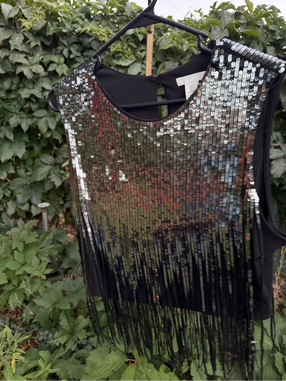 H&M Black Tank Top with Silver Sequin Fringe